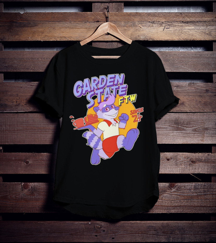 Garden State FTW Since 24 Cartoon Raccoon Serving Pancakes T-Shirt