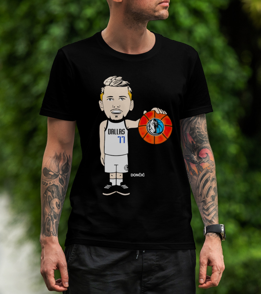 Luka Doncic Dallas Mavericks Cartoon Player Holding Basketball T-Shirt