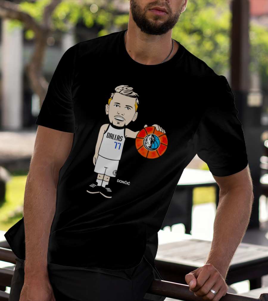 Luka Doncic Dallas Mavericks Cartoon Player Holding Basketball T-Shirt