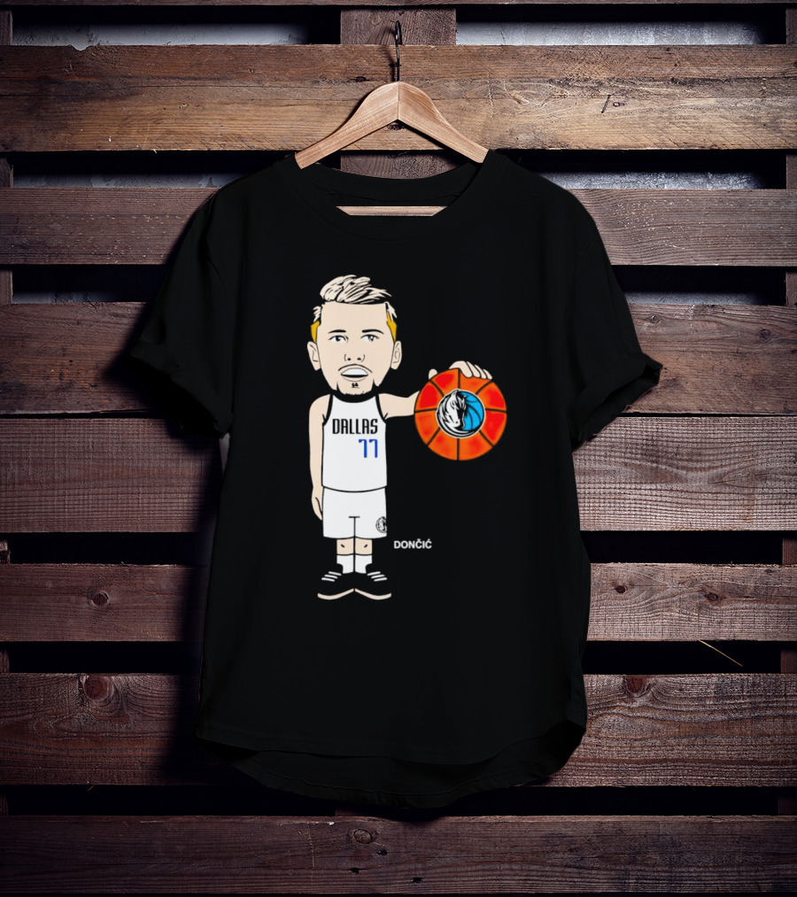 Luka Doncic Dallas Mavericks Cartoon Player Holding Basketball T-Shirt