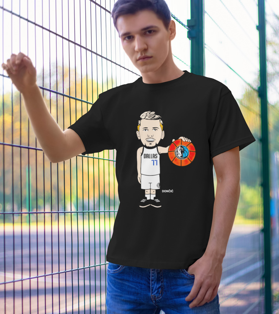 Luka Doncic Dallas Mavericks Cartoon Player Holding Basketball T-Shirt