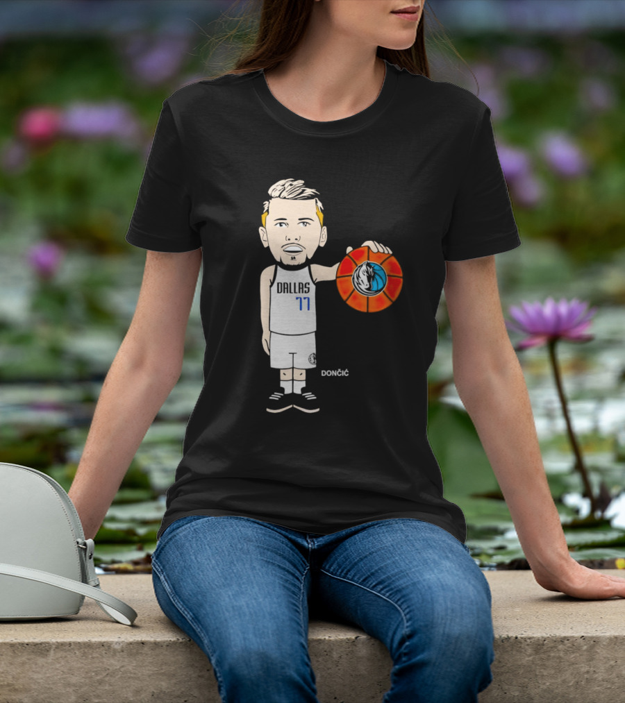 Luka Doncic Dallas Mavericks Cartoon Player Holding Basketball T-Shirt