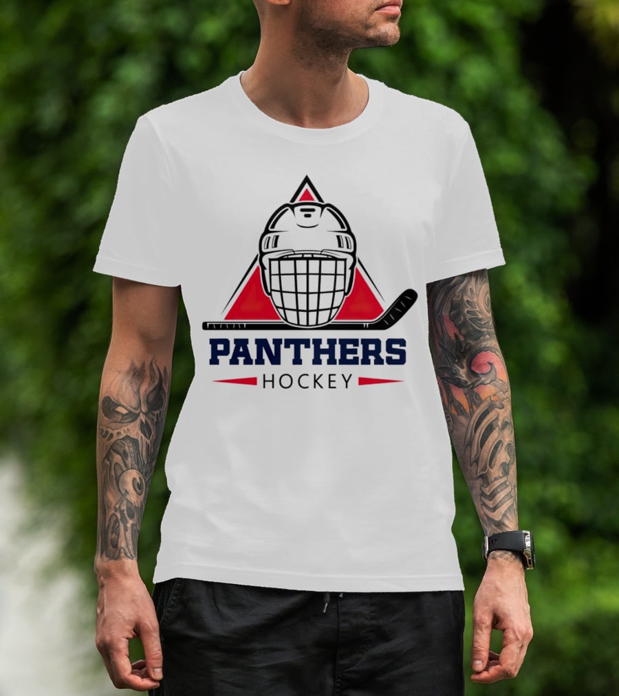 Panthers Hockey Helmet Triangle Background Ice Hockey Stick T-Shirt
