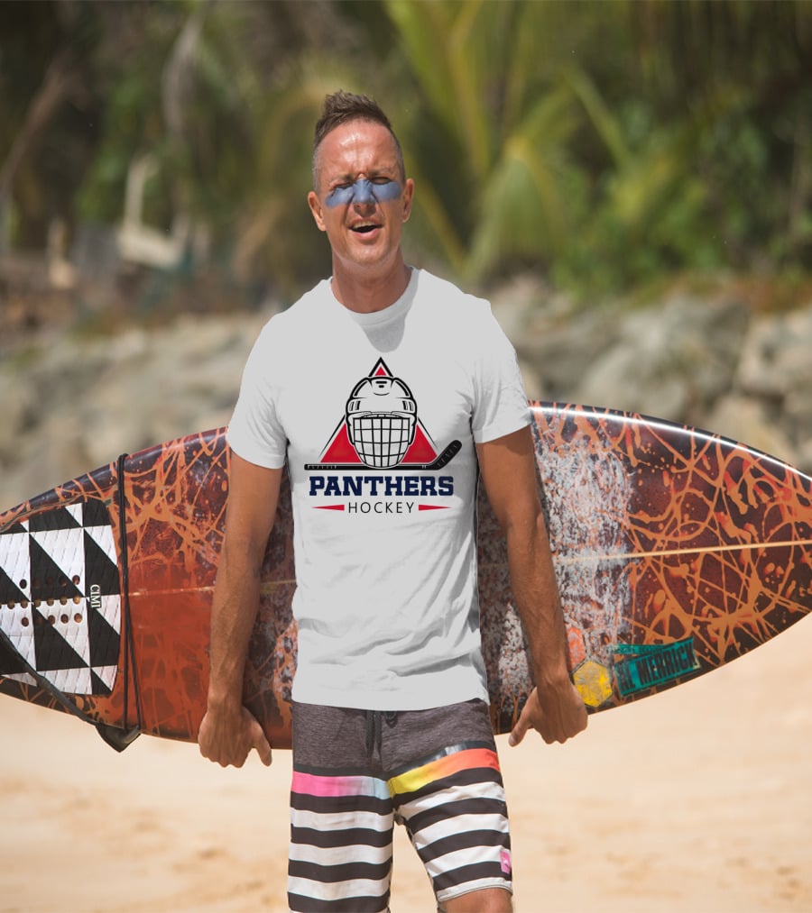 Panthers Hockey Helmet Triangle Background Ice Hockey Stick T-Shirt