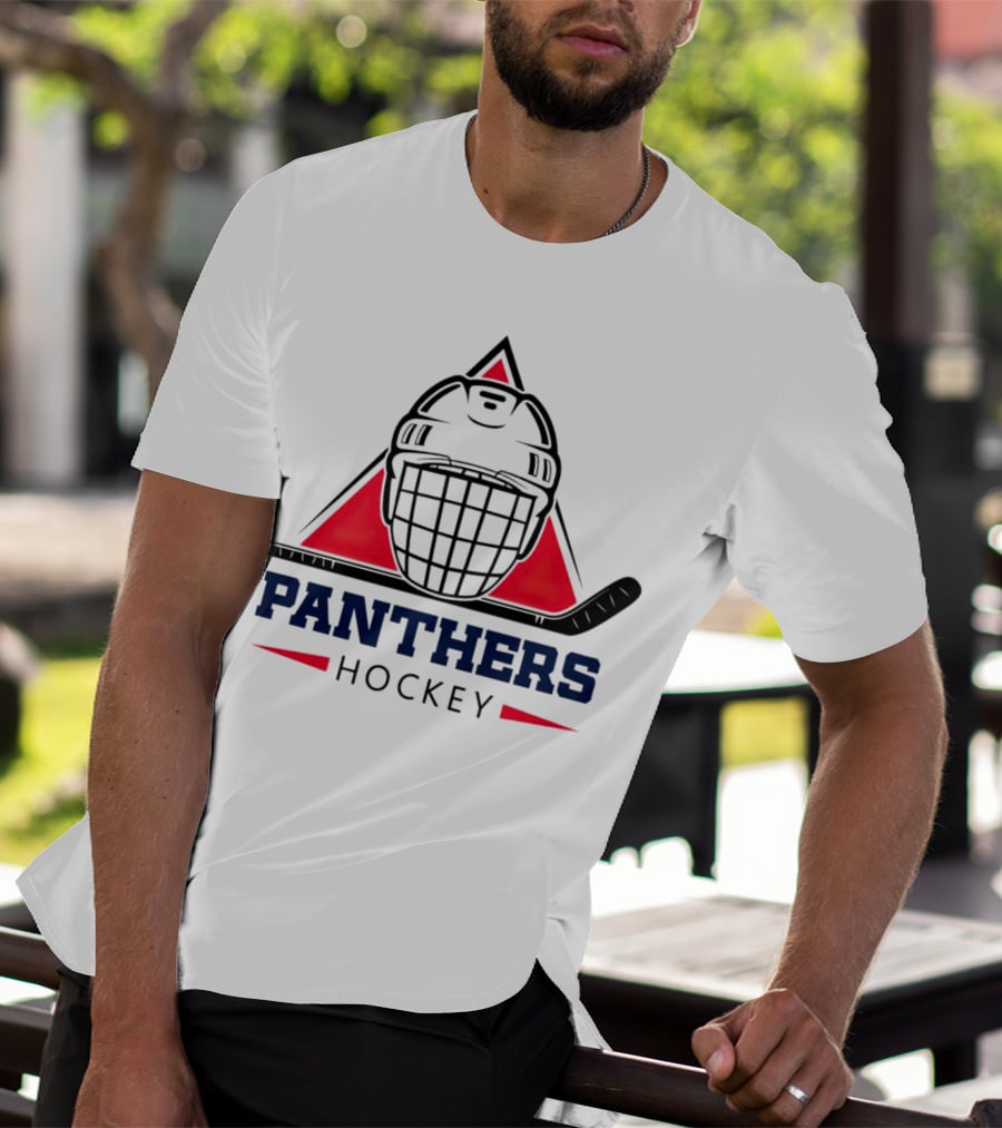 Panthers Hockey Helmet Triangle Background Ice Hockey Stick T-Shirt