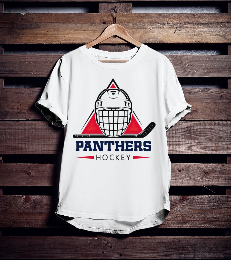 Panthers Hockey Helmet Triangle Background Ice Hockey Stick T-Shirt
