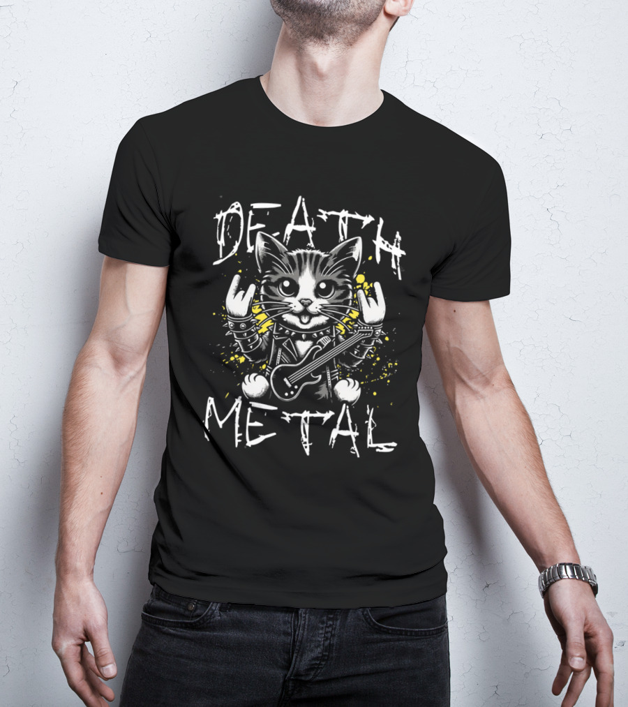 Death Metal Cat Rocking Guitar Cute T-Shirt