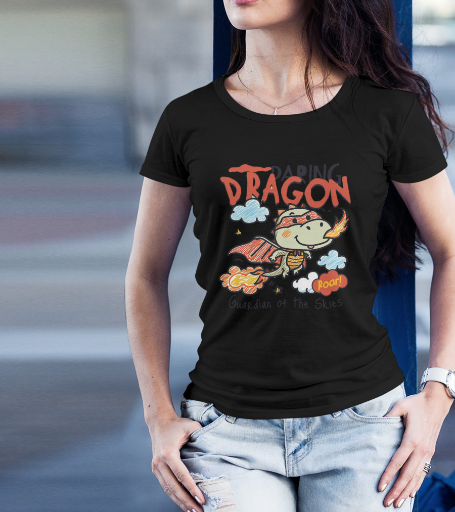 Daring Dragon Guardian Of The Skies Roar Heroic Fire-Breathing Adventure T-Shirt
