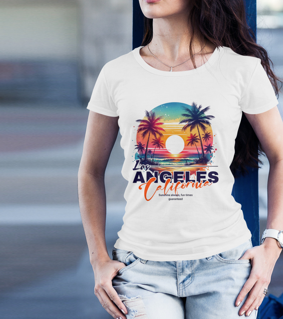 Los Angeles California Sunshine Always Fun Times Guaranteed Palm Trees Beach Sunset T-Shirt