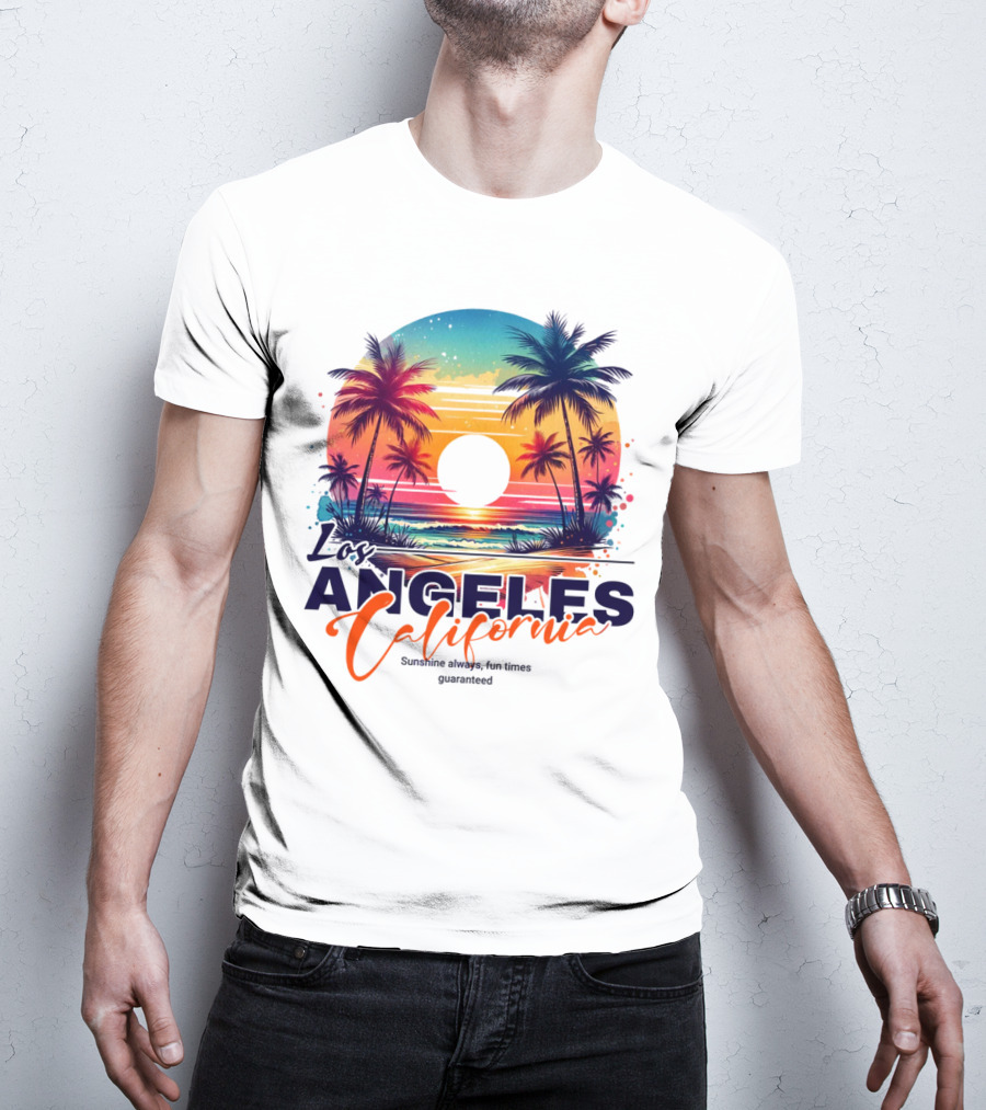 Los Angeles California Sunshine Always Fun Times Guaranteed Palm Trees Beach Sunset T-Shirt
