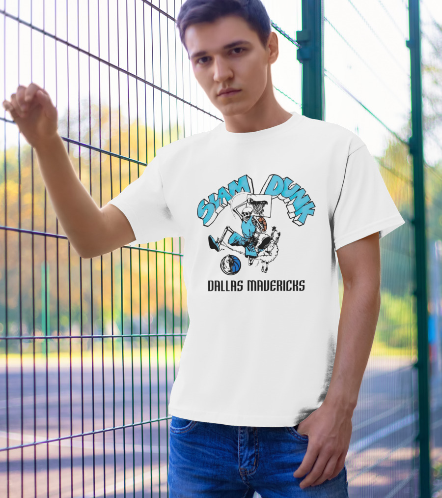 Dallas Mavericks Slam Dunk Skeleton Basketball T-Shirt