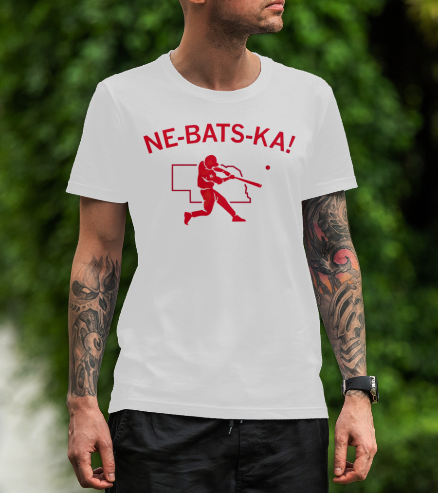 Nebraska Cornhuskers NE-BATS-KA Baseball Player Nebraska Outline T-Shirt