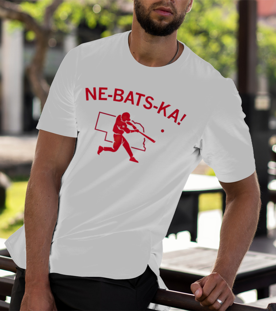 Nebraska Cornhuskers NE-BATS-KA Baseball Player Nebraska Outline T-Shirt