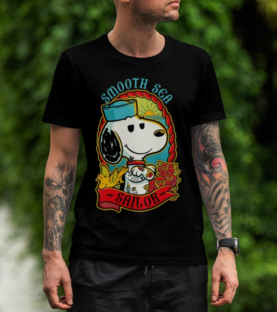 Smooth Sea Sailor Snoopy Woodstock Tattoo Motif T-Shirt