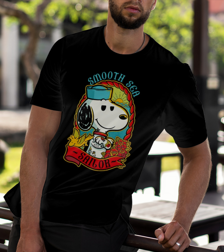 Smooth Sea Sailor Snoopy Woodstock Tattoo Motif T-Shirt