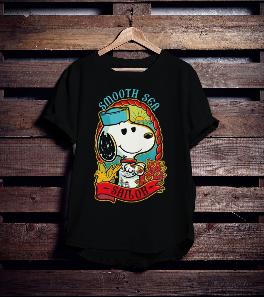 Smooth Sea Sailor Snoopy Woodstock Tattoo Motif T-Shirt