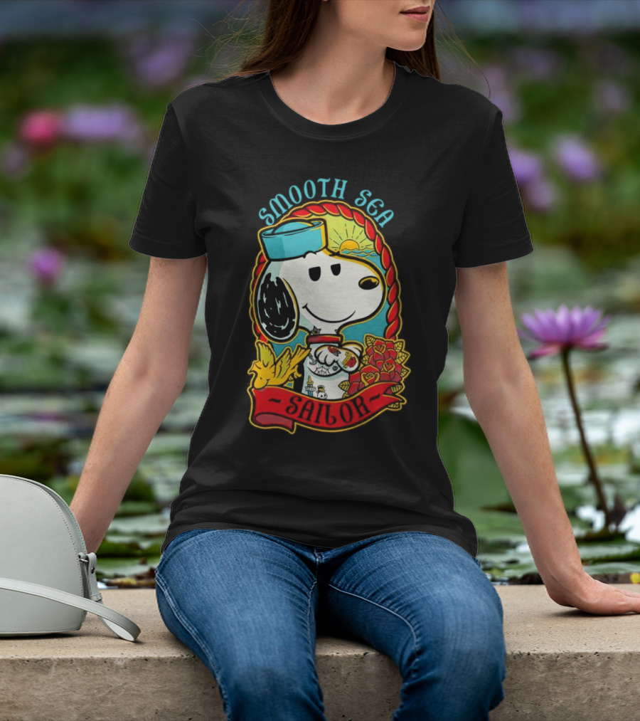 Smooth Sea Sailor Snoopy Woodstock Tattoo Motif T-Shirt