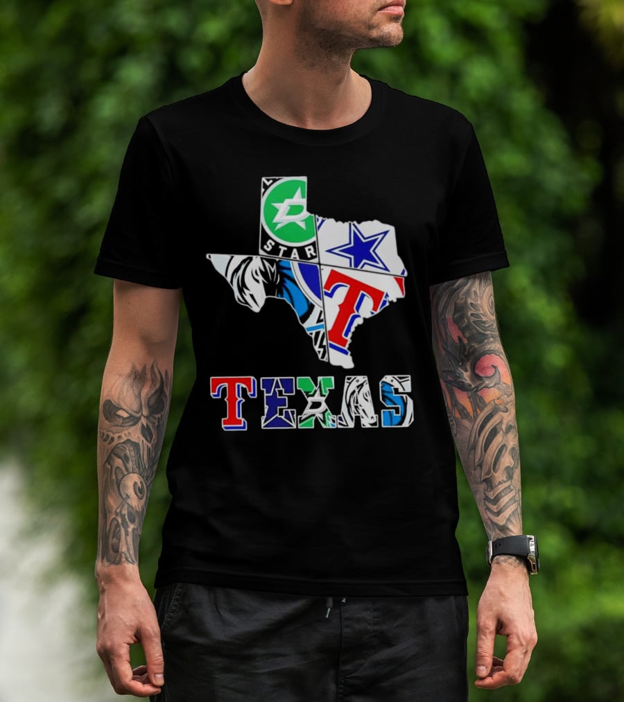 Dallas Hockey Cowboys Rangers Mavericks Texas Map T-Shirt