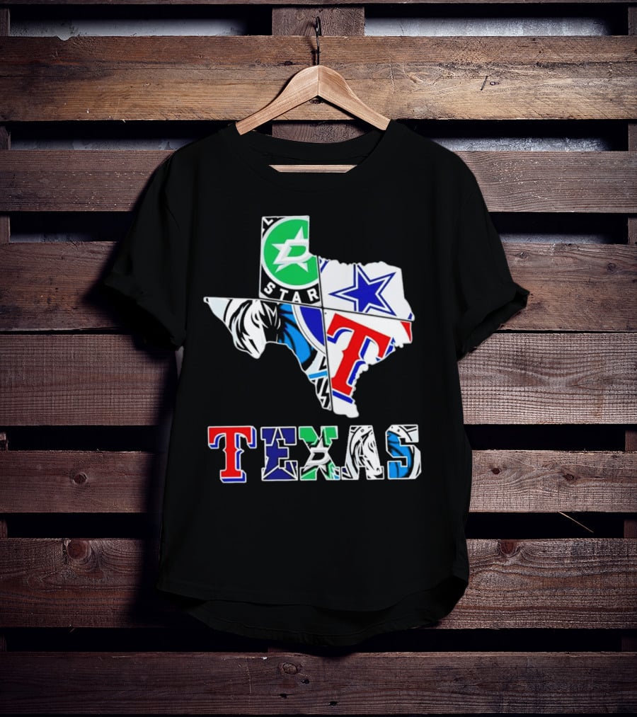 Dallas Hockey Cowboys Rangers Mavericks Texas Map T-Shirt