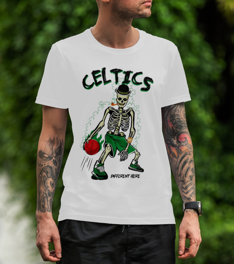 Celtics Skeleton Dribbling Basketball Different Here T-Shirt