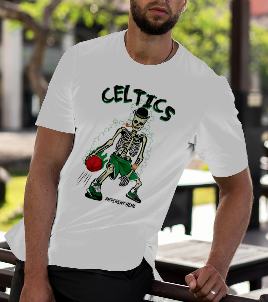 Celtics Skeleton Dribbling Basketball Different Here T-Shirt