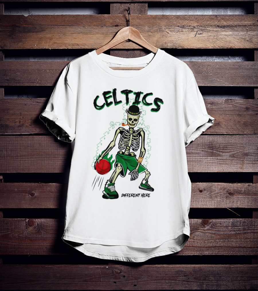 Celtics Skeleton Dribbling Basketball Different Here T-Shirt