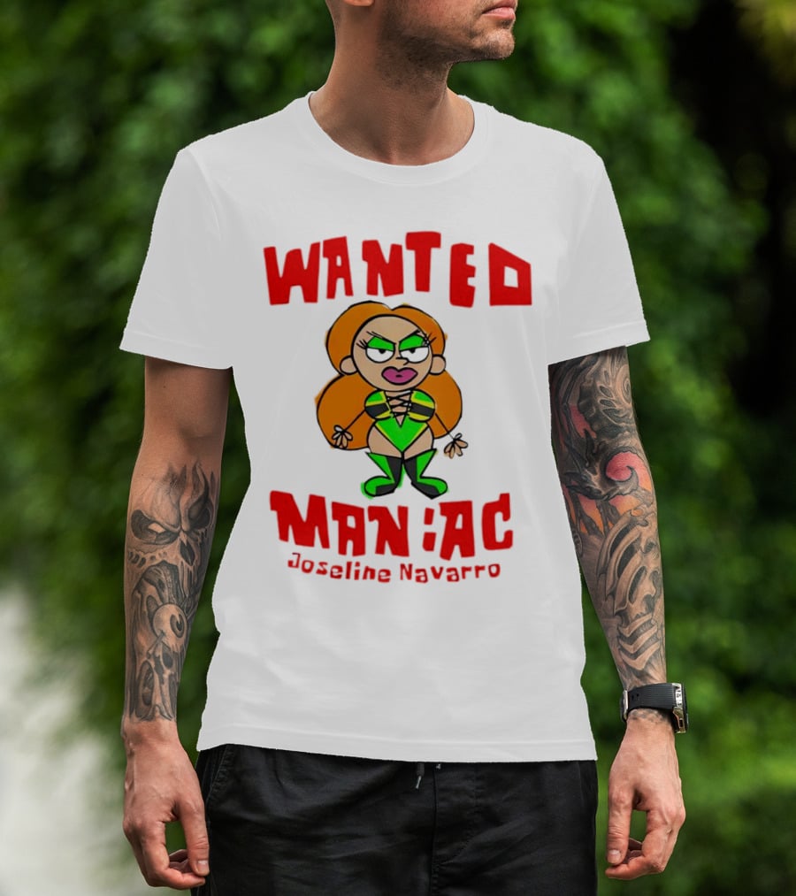 Wanted Maniac Joseline Navarro Cartoon Character In Green T-Shirt
