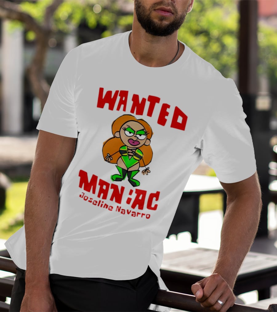 Wanted Maniac Joseline Navarro Cartoon Character In Green T-Shirt