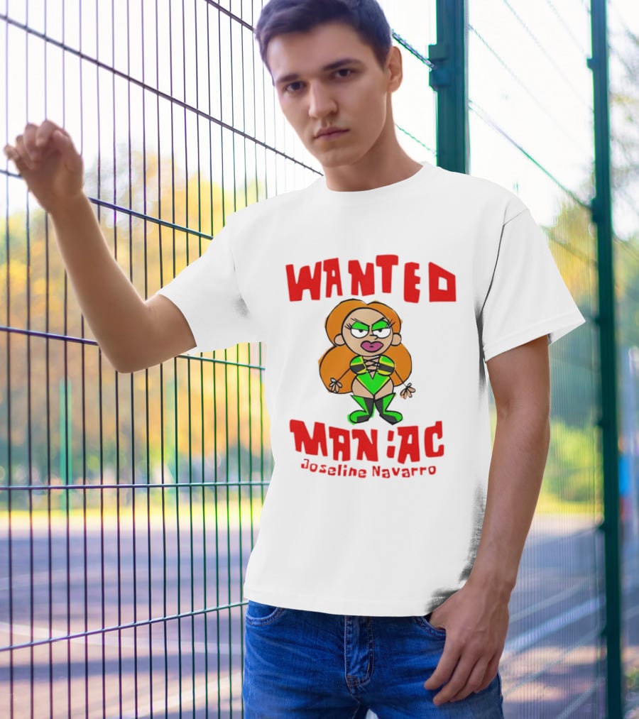 Wanted Maniac Joseline Navarro Cartoon Character In Green T-Shirt