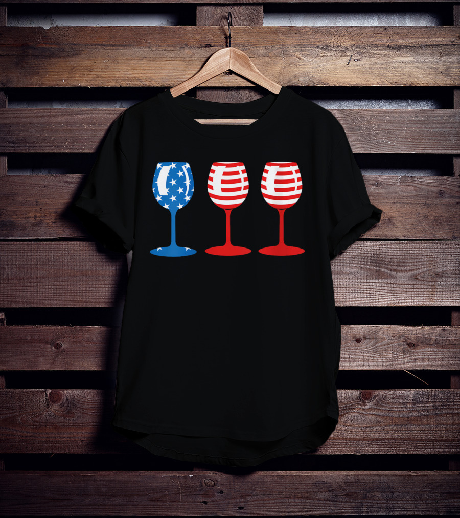 American Flag Fourth Of July Wine Glass Trio Stars And Stripes Patriotic T-Shirt