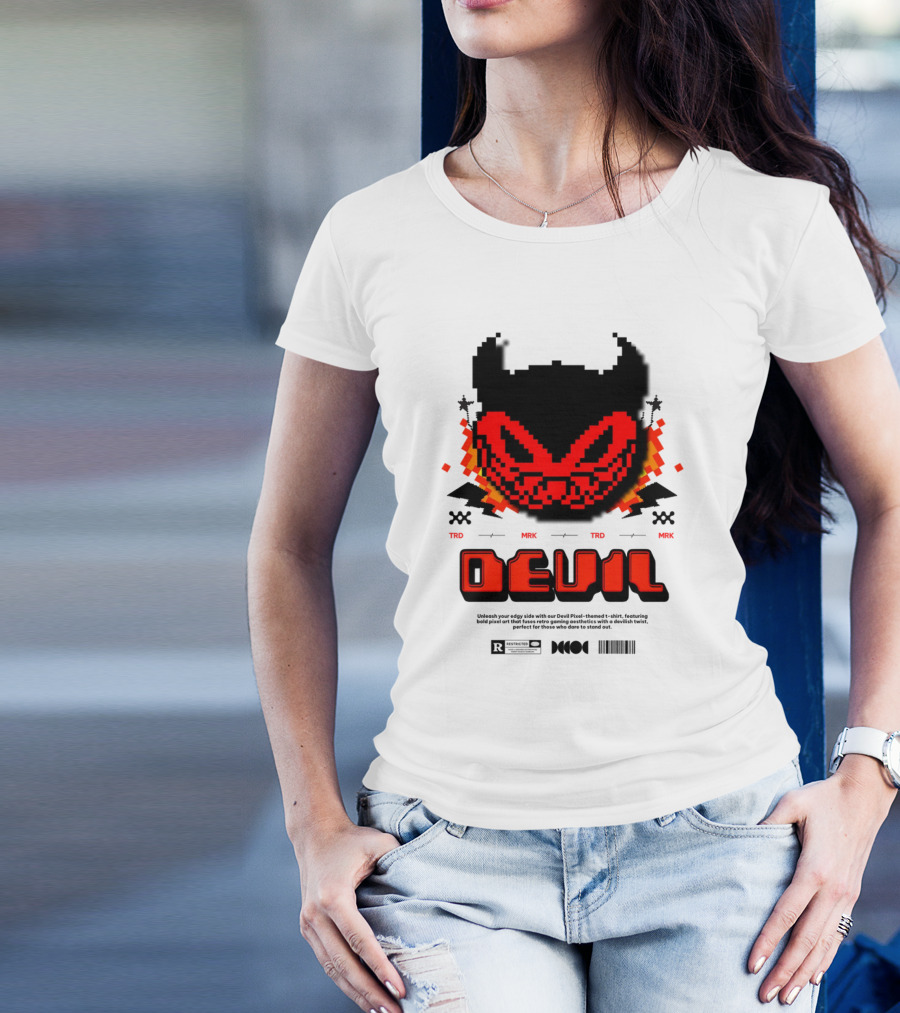 DEVIL PIXELS TRD MRK RETRO PIXEL ART FACE T-Shirt