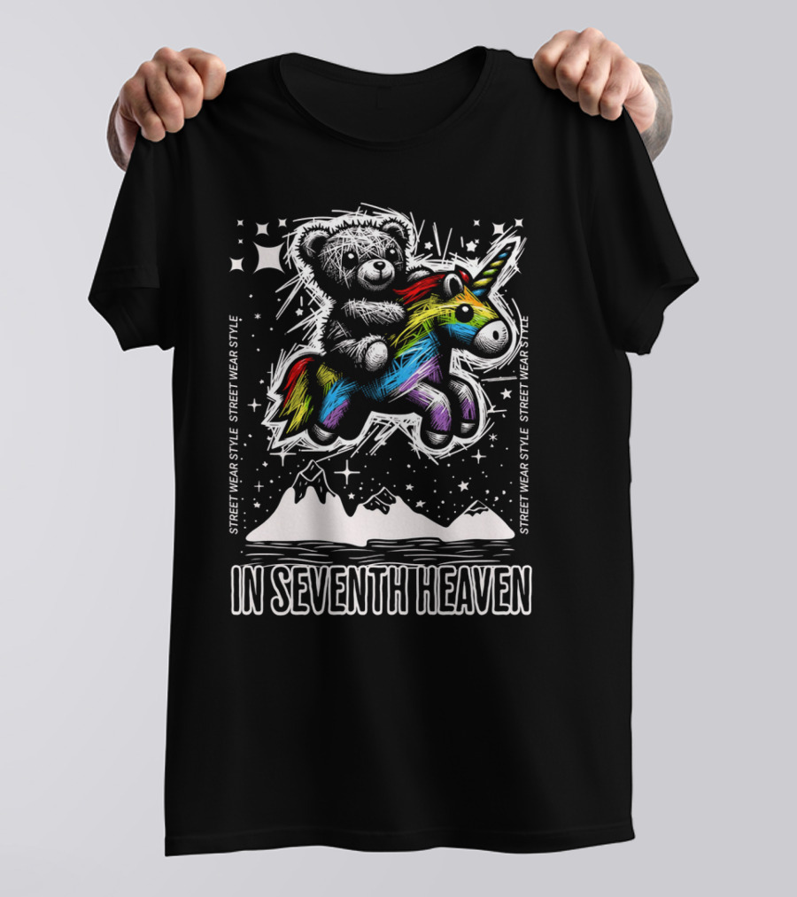 STREET WEAR STYLE Teddy And Rainbow Unicorn Adventure In Seventh Heaven T-Shirt