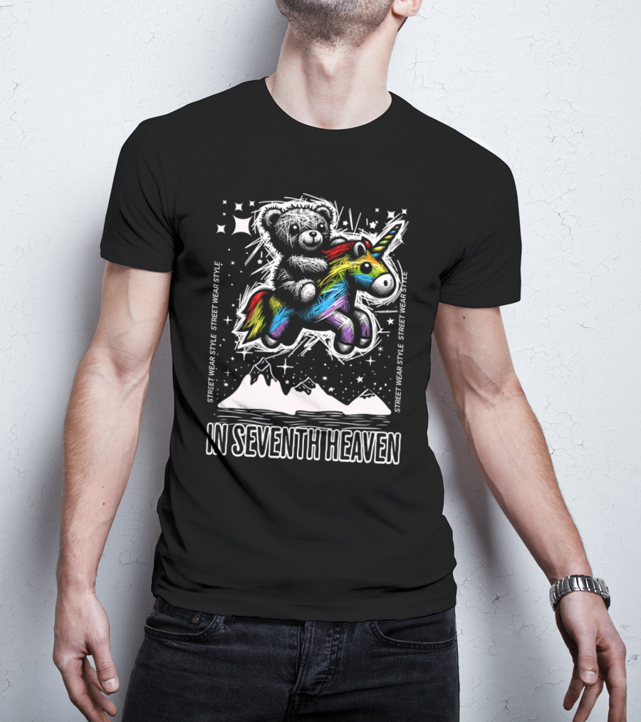 STREET WEAR STYLE Teddy And Rainbow Unicorn Adventure In Seventh Heaven T-Shirt