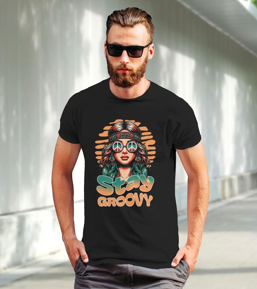 Stay Groovy Retro Hippie Peace Sign Glasses T-Shirt