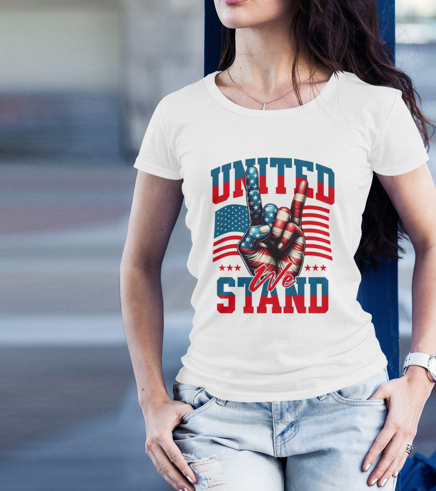 United We Stand American Flag Hand Gesture T-Shirt