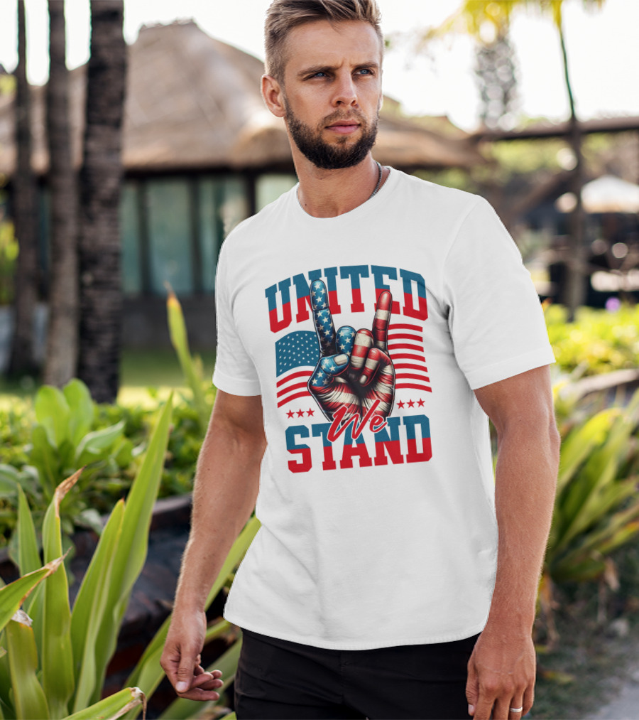 United We Stand American Flag Hand Gesture T-Shirt