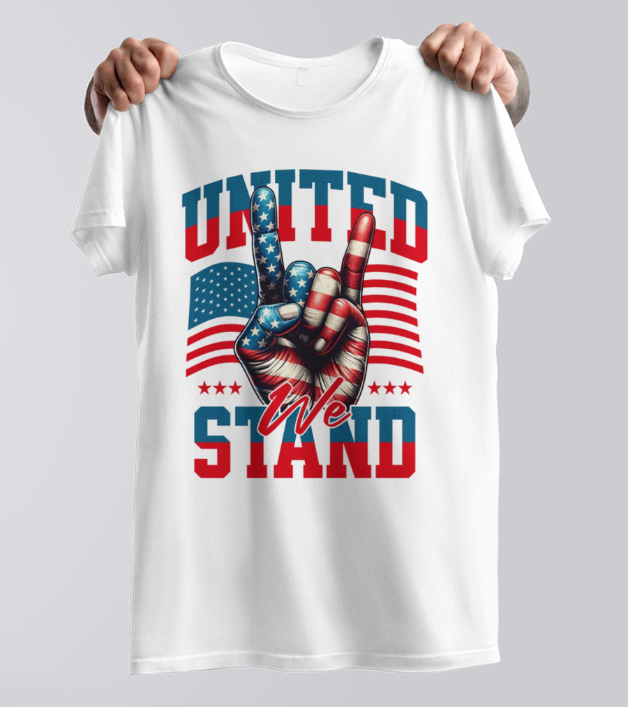 United We Stand American Flag Hand Gesture T-Shirt