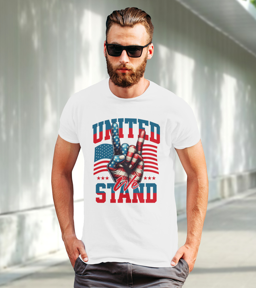 United We Stand American Flag Hand Gesture T-Shirt