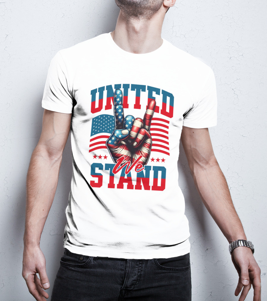 United We Stand American Flag Hand Gesture T-Shirt