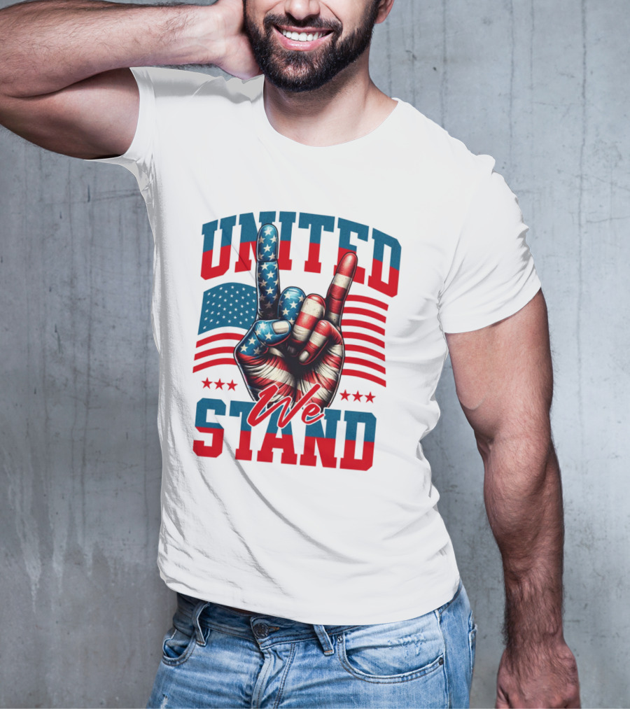 United We Stand American Flag Hand Gesture T-Shirt