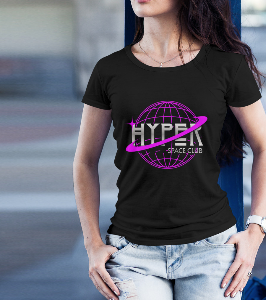 HYPER Space Club Vibrant Y2K Branding T-Shirt