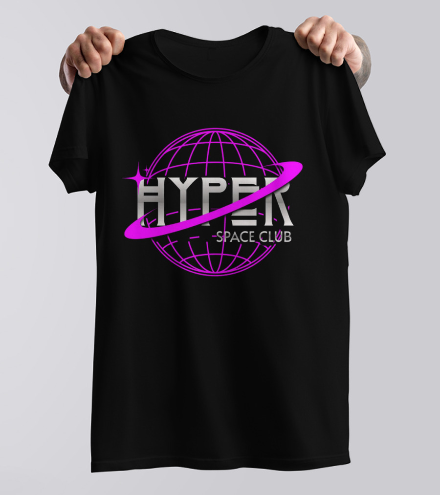 HYPER Space Club Vibrant Y2K Branding T-Shirt