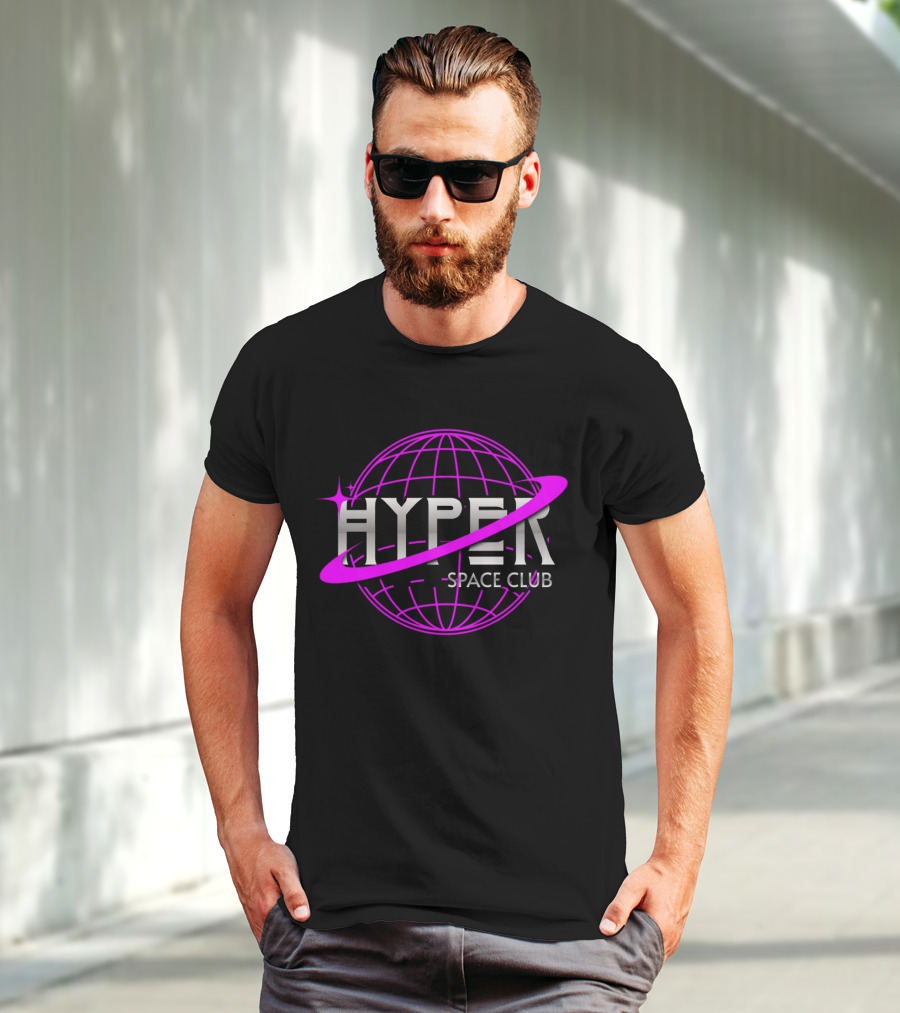 HYPER Space Club Vibrant Y2K Branding T-Shirt