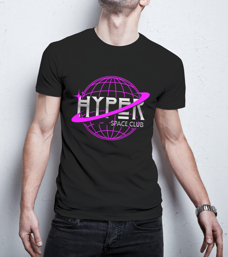 HYPER Space Club Vibrant Y2K Branding T-Shirt