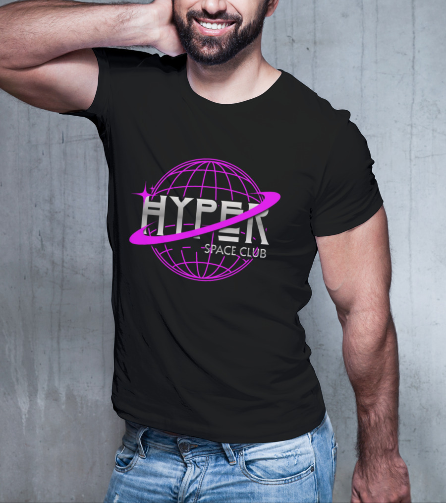 HYPER Space Club Vibrant Y2K Branding T-Shirt
