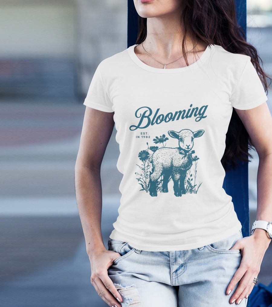 Blooming Est. In 1982 Vintage Style Lamb With Flowers T-Shirt