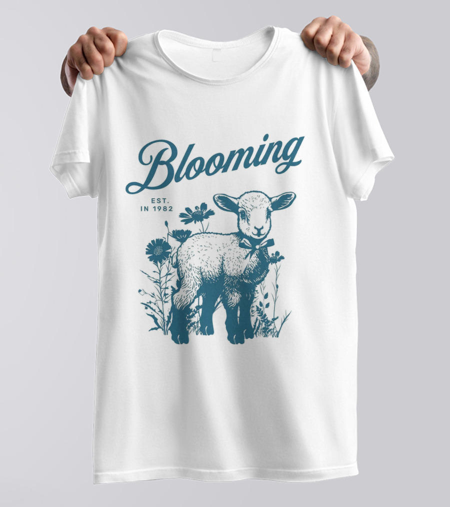 Blooming Est. In 1982 Vintage Style Lamb With Flowers T-Shirt
