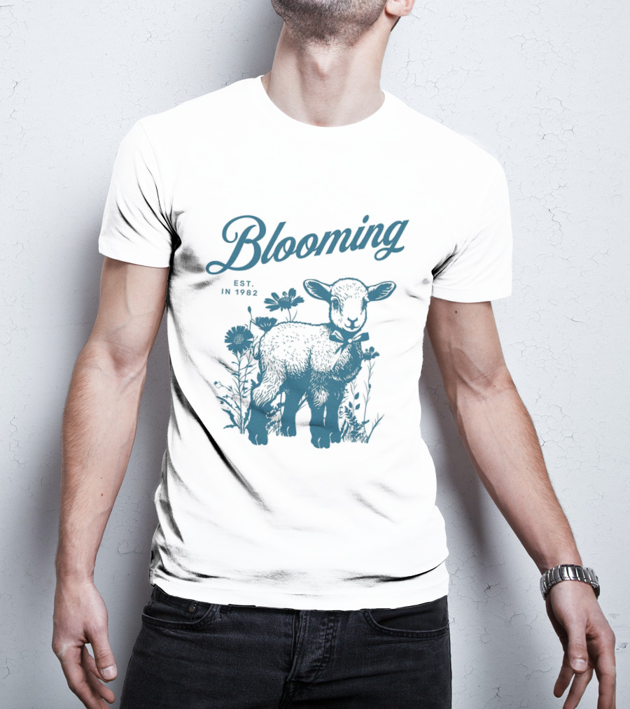 Blooming Est. In 1982 Vintage Style Lamb With Flowers T-Shirt