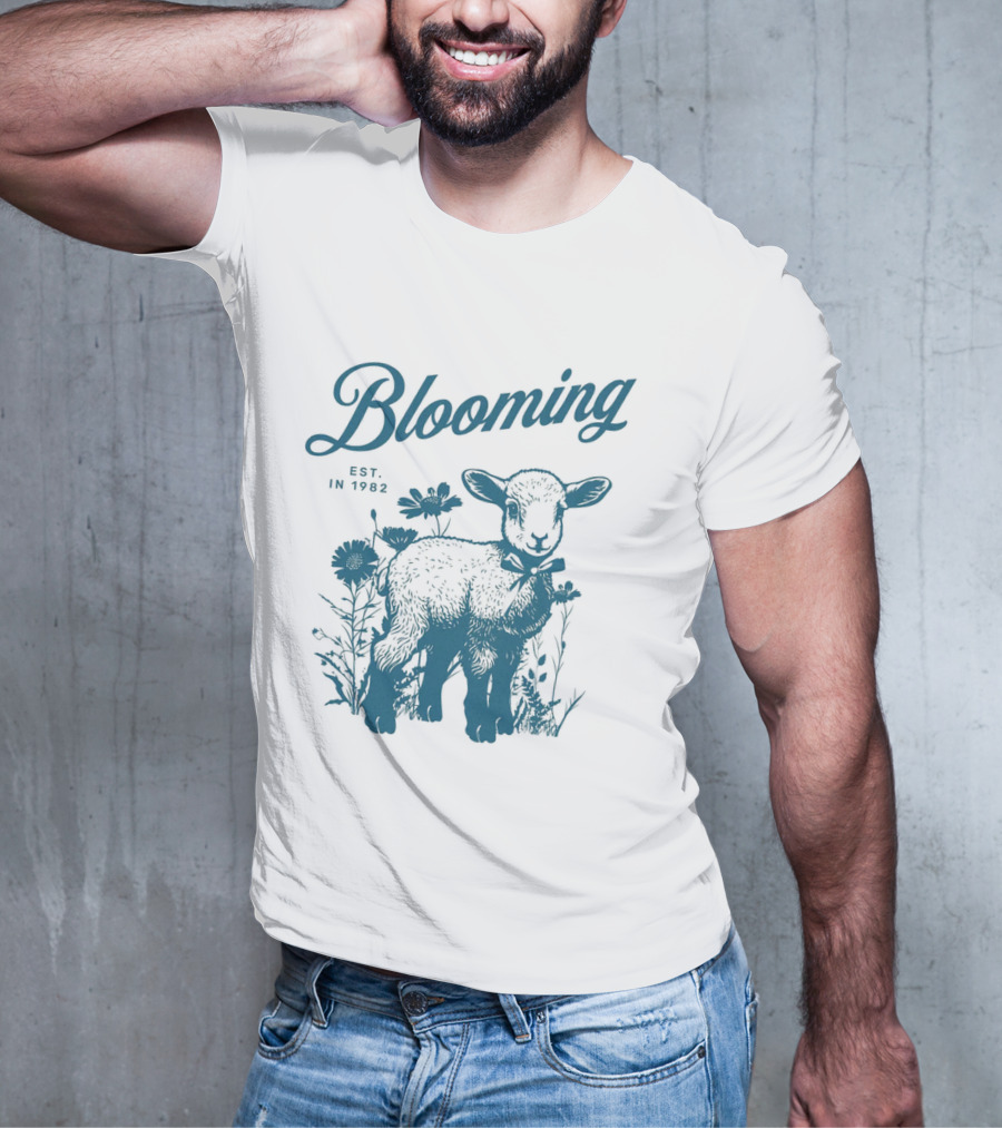 Blooming Est. In 1982 Vintage Style Lamb With Flowers T-Shirt