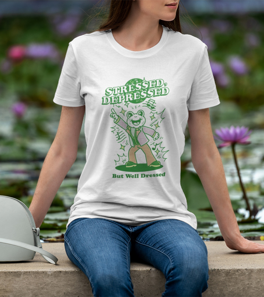 Stressed Depressed But Well Dressed Disco Frog T-Shirt